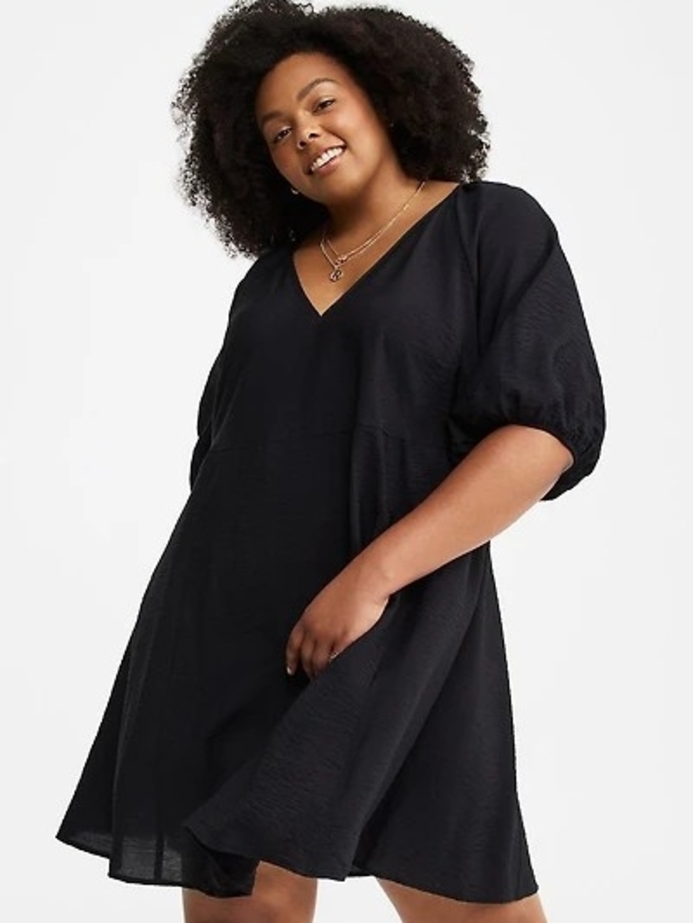 $25 NWT Torrid Black Challis V-Neck Puff Sleeve Dress Size 0/L/12 Lightweight